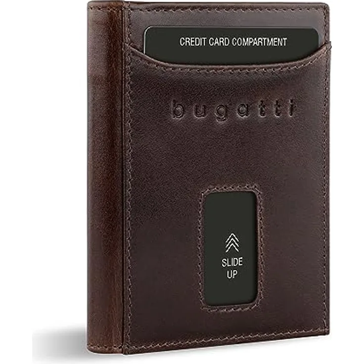 bugatti Secure Slim Mini Börse aus Leder mit RFID-Schutz, Slim Wallet, Kartenetui, braun