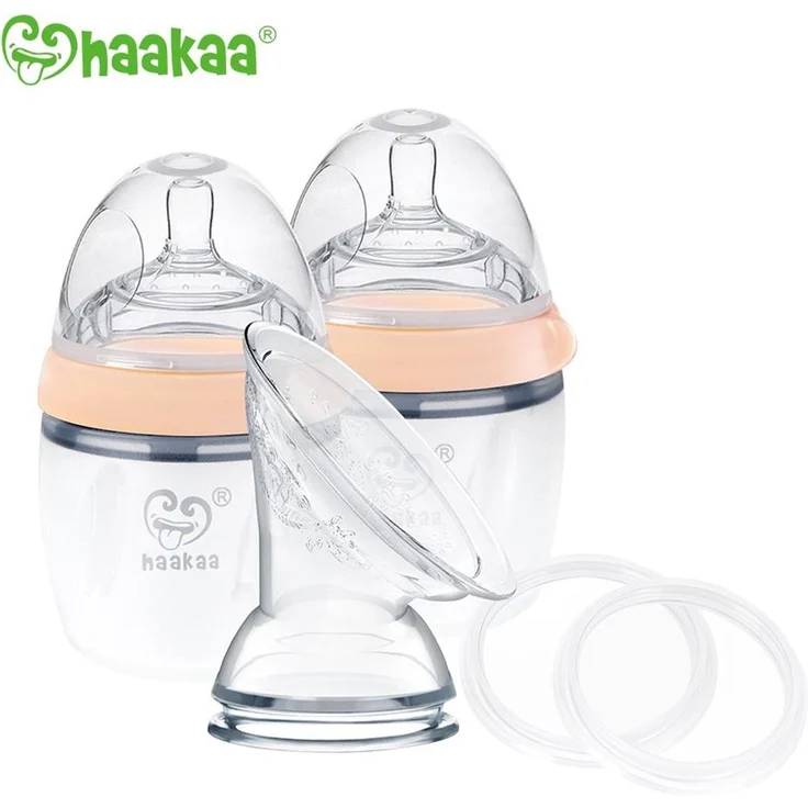 Haakaa Milchpumpe Generation 3, Pumpen- und Schoppen Set mit 2 x 160 ml Silikon Schoppen, Silikon Pumpen-Aufsatz und Verschlussdeckeln