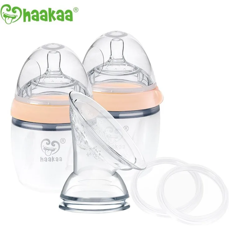 Haakaa Milchpumpe Generation 3, Pumpen- und Schoppen Set mit 2 x 160 ml Silikon Schoppen, Silikon Pumpen-Aufsatz und Verschlussdeckeln