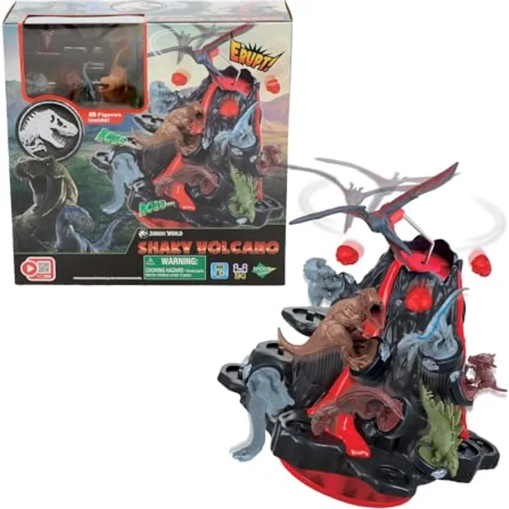 EPOCH Games Jurassic World Shaky Volcano, Geschicklichkeitsspiel mit 8 Dinosaurierfiguren für Kinder ab 4 Jahren