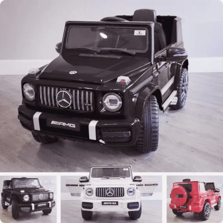 Mercedes G63 AMG Elektrofahrzeug für Kinder, 12V mit Ledersitz, Fernbedienung und MP3-Player, Schwarz
