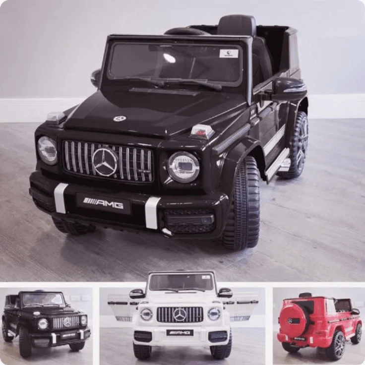 Mercedes G63 AMG Elektrofahrzeug für Kinder, 12V mit Ledersitz, Fernbedienung und MP3-Player, Schwarz