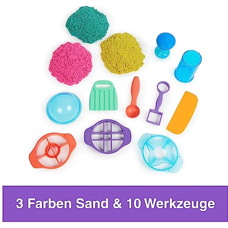 Kinetic Sand Ultimate Sandisfying Set - 907 g original magischer kinetischer Sand aus Schweden in 3 Farben, 10 Werkzeuge zum Formen, Schneiden und Fließen Lassen für Indoor-Sandspielspaß, ab 3 Jahren - Preisvergleich – Bild 3