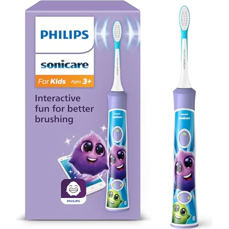 Philips Sonicare For Kids HX6322/12, elektrische Schallzahnbürste mit App, SmarTimer, QuadPacer und zwei Bürstenköpfen, Lila – Bild 1