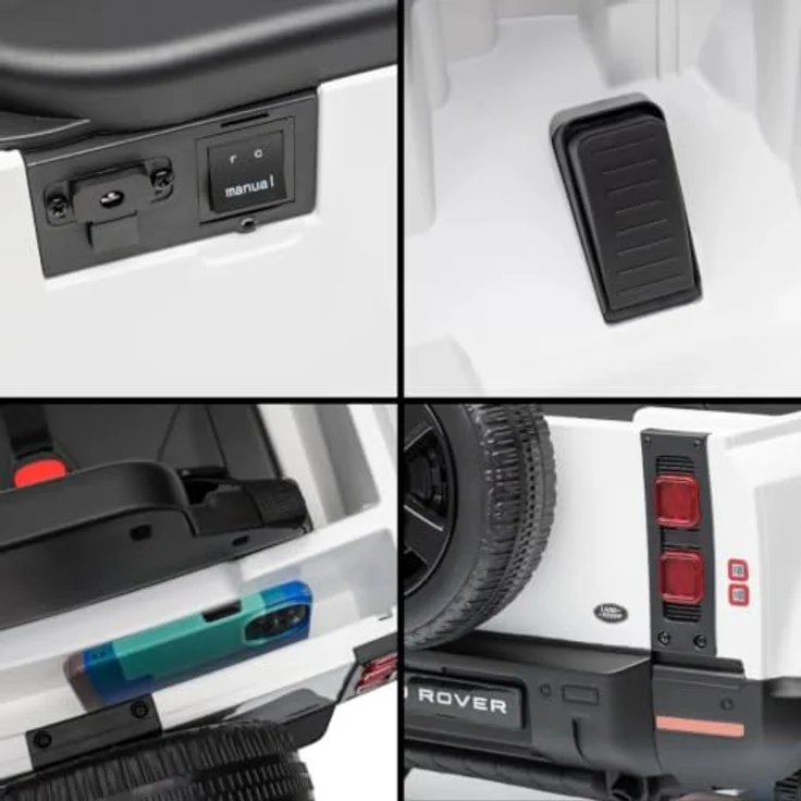 Vrooomy Land Rover Defender 90 Elektro-Kinderfahrzeug 12V für 1 bis 5 Jahre – Akku-Kinderauto mit Fernbedienung, EVA-Rädern, 3-Punkt-Gurt und MP3-Player – Weiß – Bild 2