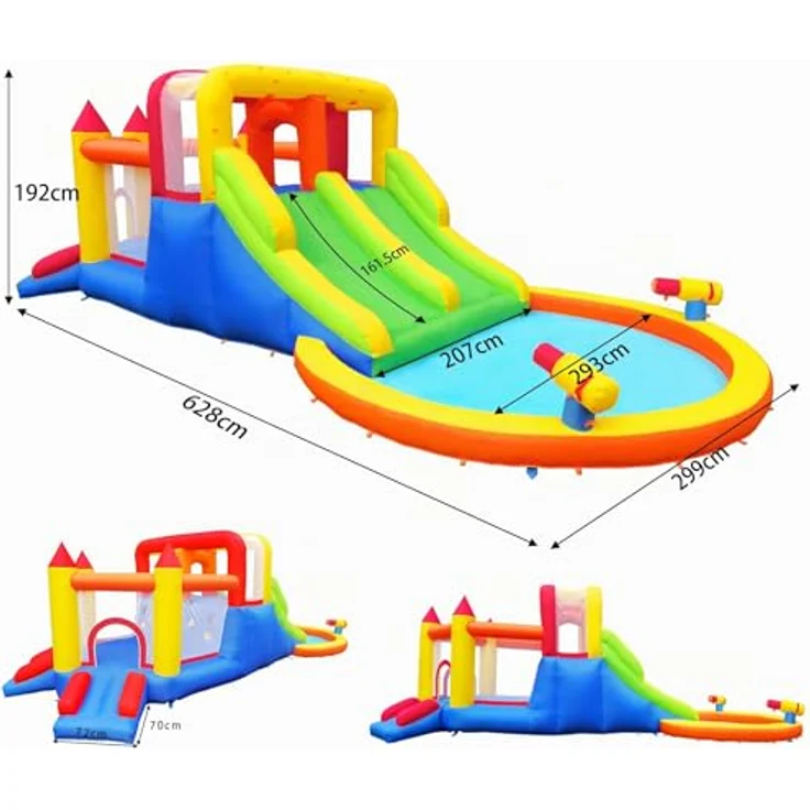 Ballsea Kinder Hüpfburg, aufblasbar ohne Gebläse, Trocken-/Wasserrutsche, Spielzentrum für 4-6 Kinder bis 200 kg, 6.28L x 2.93W x 1.95H m – Bild 2