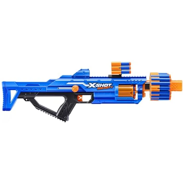 X-Shot Insanity Berzerko Blaster, Single-Action Dartblaster mit 8er Rotationstrommel, 48 Darts und 27m Reichweite, modulares System mit 3 Darthaltern für Outdoor Action & Teamsport – Bild 2