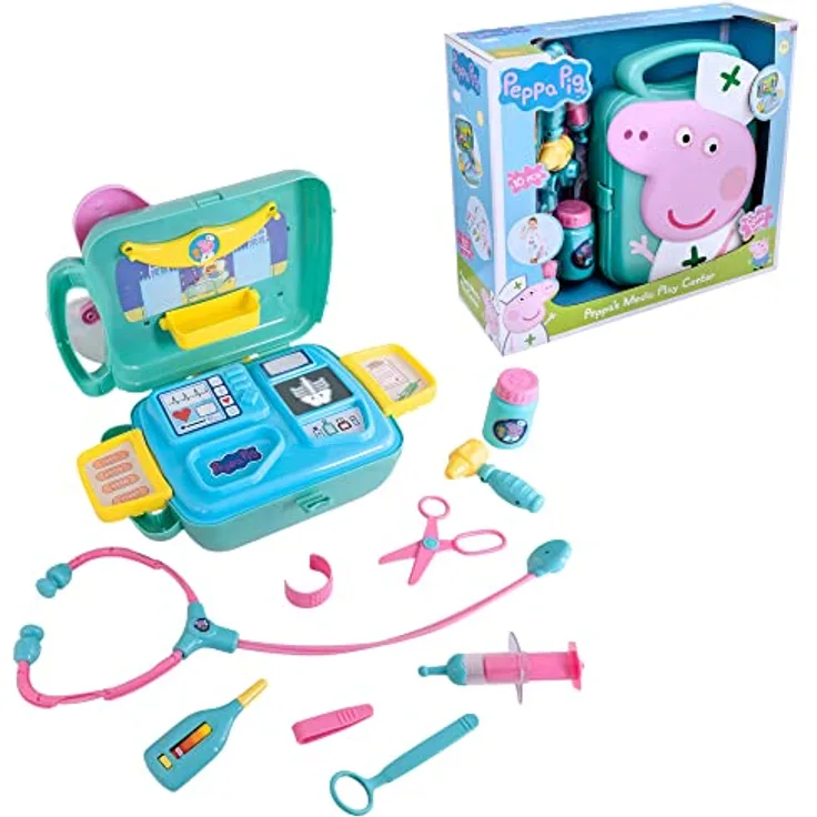 Peppa Wutz Arztkoffer Kinder | Tragekoffer, Enthält Stethoskop, Thermometer, Otoskop, Spritze & Mehr | Arztkoffer Kinder ab 3 Jahre