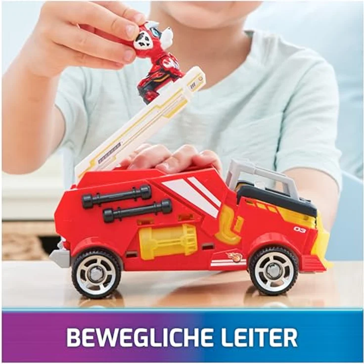 Spin Master Paw Patrol - The Movie II Marshall, Feuerwehr-Löschzug mit Geräuscheffekten und klappbarer Drehleiter, rot – Bild 7