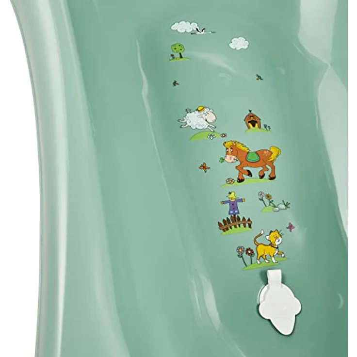 keeeper Funny Farm Ergonomische Babywanne mit Stöpsel, Ab 0 bis ca. 12 Monate, 84 cm, Maria, Nordic Green – Bild 4