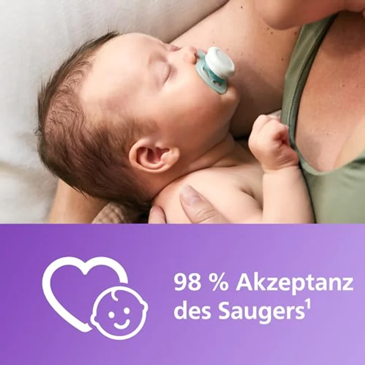 AVENT Ultra Start Schnuller SCF075/02, kiefergerecht, BPA-frei, für Neugeborene (0-2 Monate), Doppelpack mit Sterilisationsbehälter, grün/blau – Bild 3