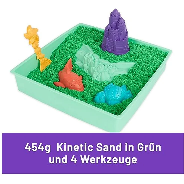 Spin Master Kinetic Sand Kreativset, 454 g in Grün, mit Förmchen und Schäufelchen für kreatives Spielen – Bild 2