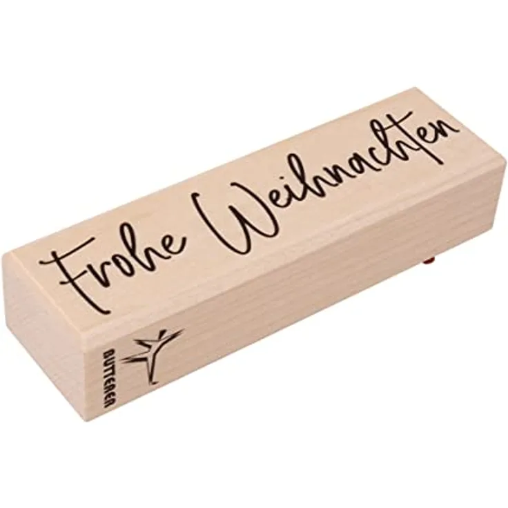 Rayher Stempel Holz "Frohe Weihnachten", 3 x 10 cm, Holzstempel Weihnachten, hochwertiges Ahornholz, für Karten, Umschläge, Geschenke, Butterer Stempel, Naturkautschukplatte, 29241000