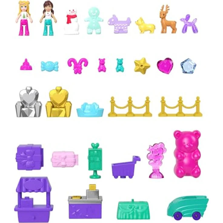 Polly Pocket Adventskalender mit Lebkuchenhaus-Spielset, 24 Überraschungen, Puppenhausmöbel, Spielzeugauto, Weihnachtszubehör, HWP33 - Preisvergleich – Bild 2