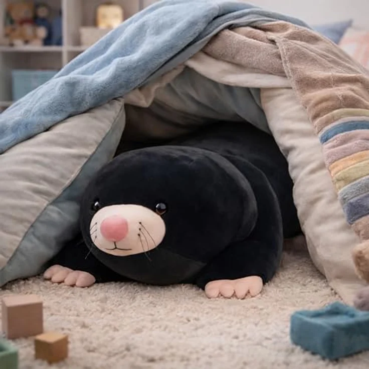 UNUS HOME Plüschfigur Maulwurf, 80 cm schwarz, weiches Kuscheltier und Kuschelkissen – Bild 4