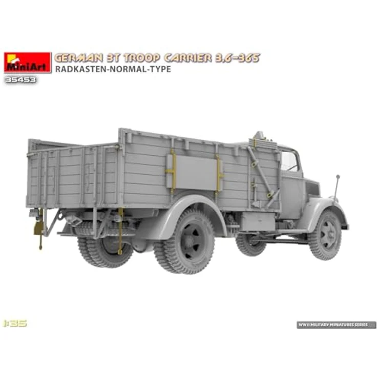 Mini Art Miniart 1:35 - German 3T Truck 3,6-36S Radkasten Normal Type, detaillierter Modellbausatz mit Truppenbänken für Wehrmacht-Transporter – Bild 11