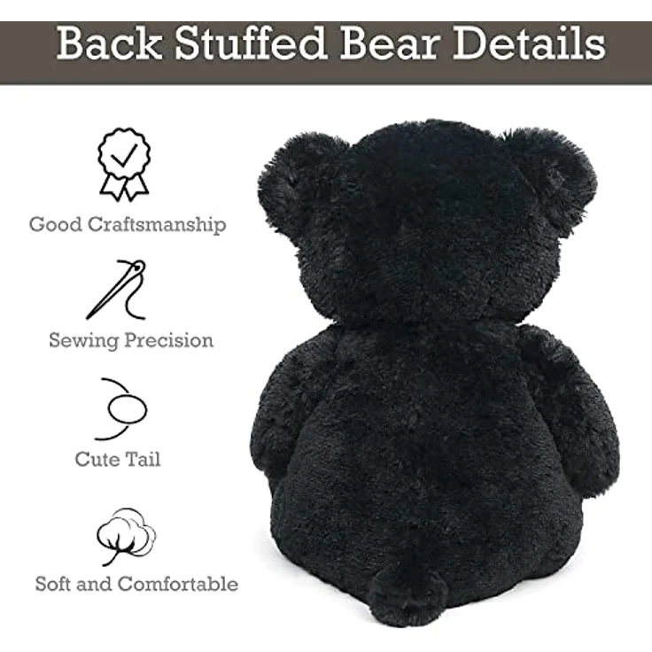 LotFancy Teddybär Kuscheltier 50cm, Plüschtier mit sicherer Augen- und Nasenkonstruktion, schwarz – Bild 4