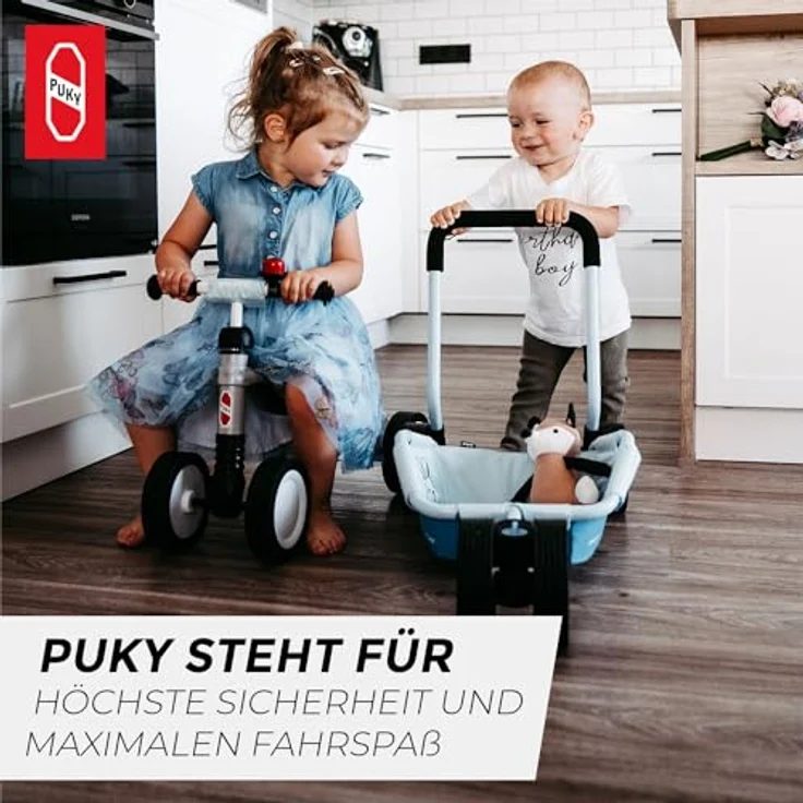 Puky Traily, 3-in-1 Lauflernwagen und Anhänger mit höhenverstellbarer Schiebestange, stabiler Fahrzeuggeometrie und abwaschbarem Transport-Ablagefach, bunt – Bild 7
