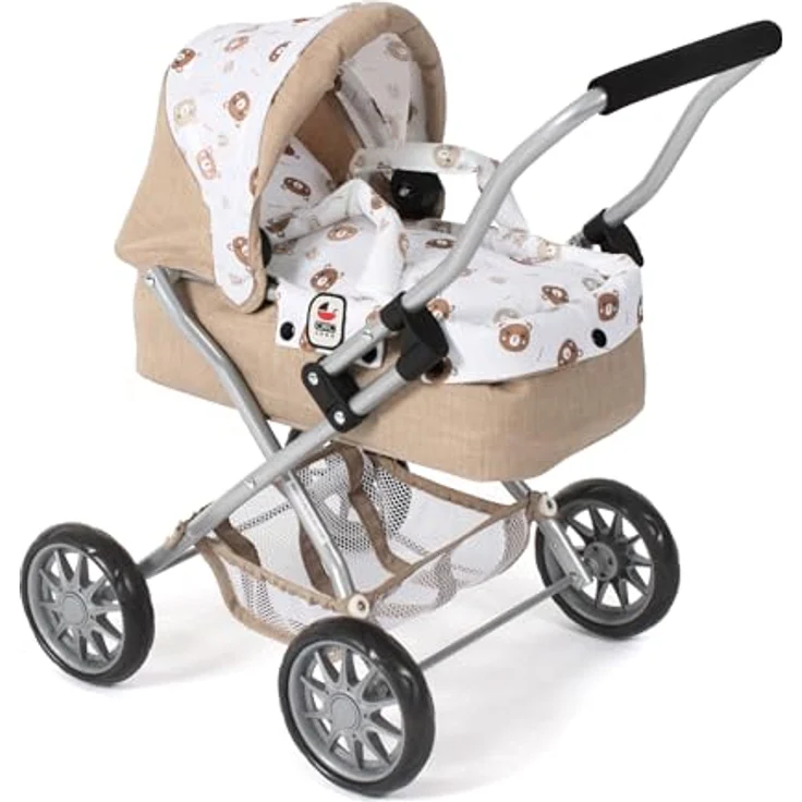 Bayer Chic 2000 - Puppenwagen Smarty, Mini-Puppenwagen für Kinder ab 2 Jahren, Bärchen beige, mit herausnehmbarer Tragetasche – Bild 1