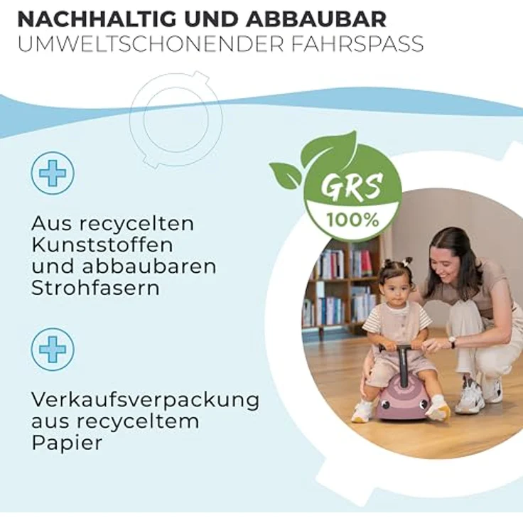 GLOBBER WALK N' ROLL 2in1 ECO, Lauflernwagen und Rutschauto mit werkzeuglosem Umbau, kippsicher, recycelte Materialien, beere – Bild 5