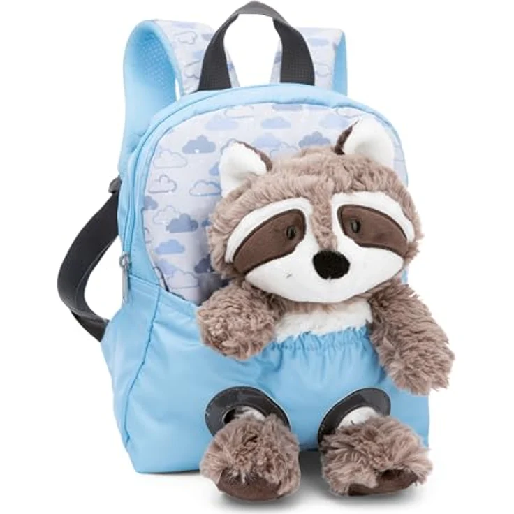 NICI Rucksack mit Plüschtier Waschbär 25 hellblau, Kinder-Rucksack mit integrierter Sitztasche – Bild 1