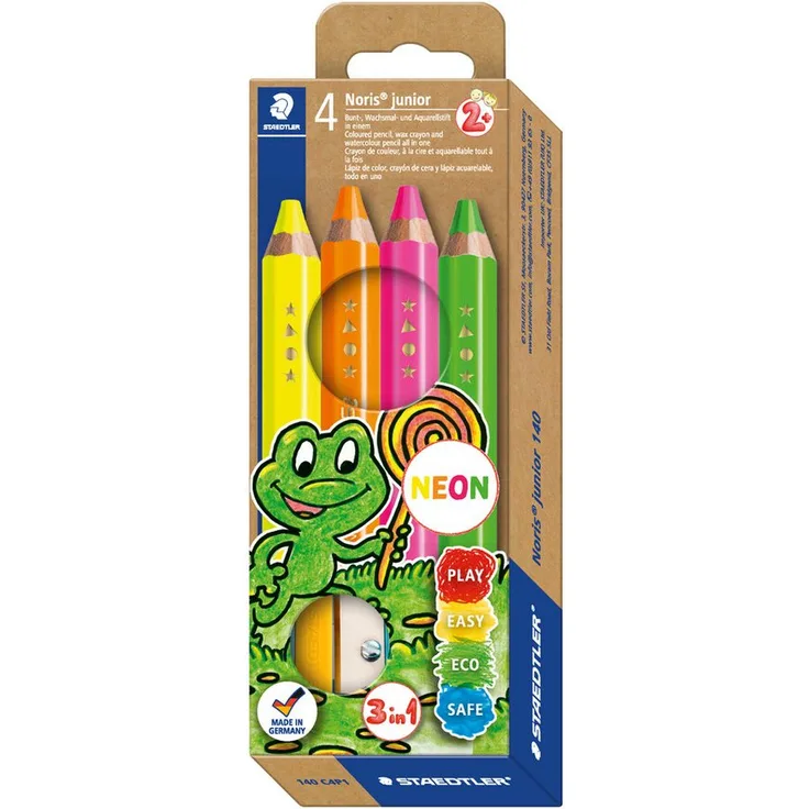 STAEDTLER Buntstift Neon, 4 Stück - Vielseitiger 3-in-1 Effekt, leuchtende Farben, nachhaltiges Holz