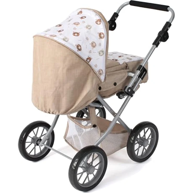Bayer Chic 2000-560-63 - Puppenwagen Leni, 2in1 Kombipuppenwagen mit herausnehmbarer Tragetasche, Bärchen beige, 64 x 37 x 68 cm – Bild 3