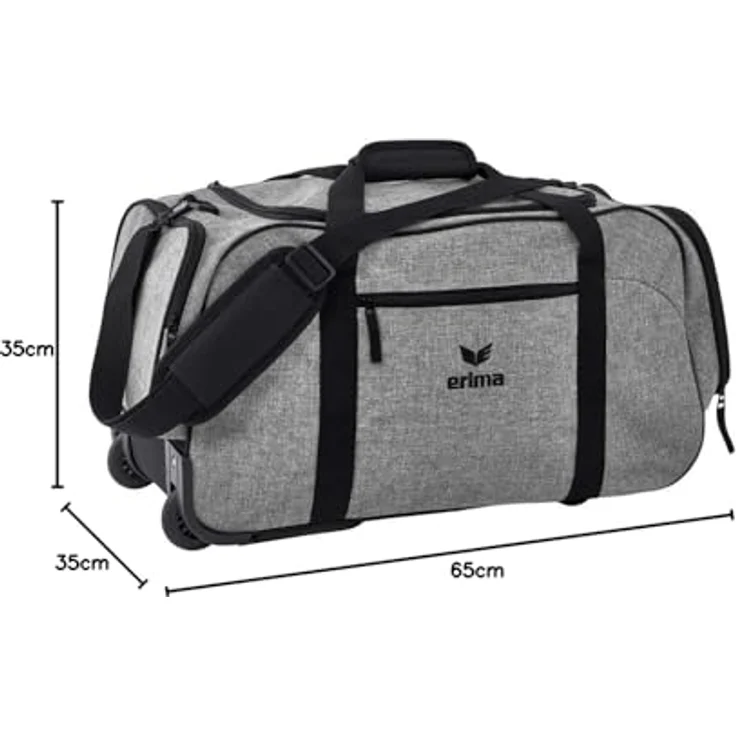 Erima Sporttasche Travel Line Rollentasche, geräumiges Nassfach, Seitentaschen mit Reißverschluss, schwarz – Bild 2