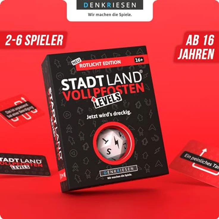 DENKRIESEN Stadt Land Vollpfosten® Levels – Rotlicht Edition | Ab 16 Jahren | 2-6 Spieler | Partyspiel mit Blitzwürfel – Bild 2
