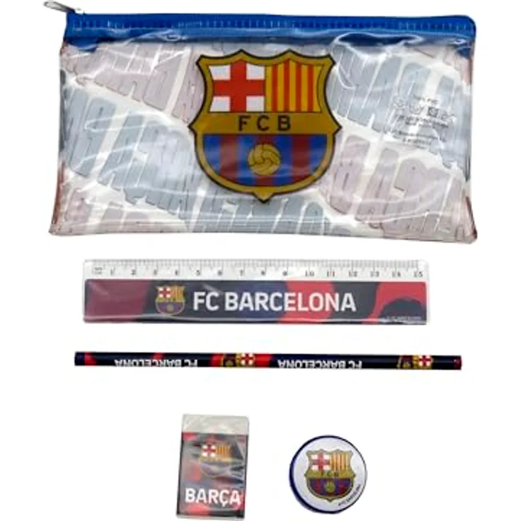 FC Barcelona Federmäppchen, Etui mit Schulmaterial inklusive Lineal, Radiergummi, Spitzer und Bleistift, blau-gelb – Bild 3