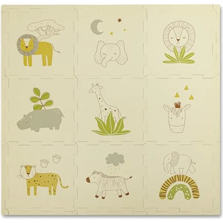 Hakuna Matte Stilvolle Puzzlematte für Baby 0,9x0,9m – 9 Platten 30x30cm mit Tieren und 12 Kanten – 20% dickere Spielmatte in Einer Verpackung – geruchlose Krabbelmatte – Bild 1