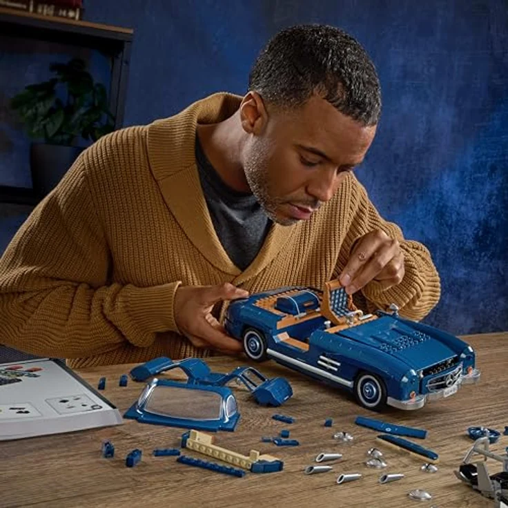 Mattel Brick Shop Hot Wheels Premium Bauset, Mercedes-Benz 300 SL, 1600 Teile, maßstabsgetreu, mit Metallteilen und authentischen Details, HWW25 – Bild 2