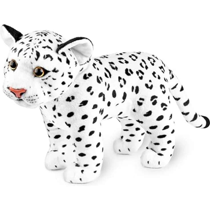 BRUBAKER Leopard Kuscheltier - 30 cm Stofftier - Baby Plüschtier Raubkatze Stehend - Weiß – Bild 1