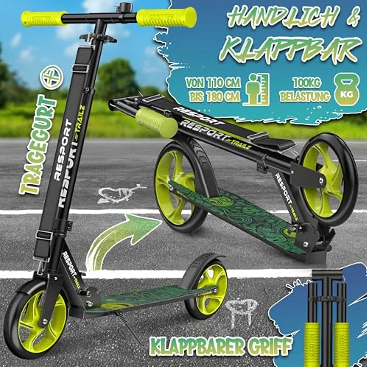 RE:SPORT Cityroller RE:SPORT® Trailz Scooter, klappbar und höhenverstellbar 87–102 cm, 200 mm große Räder, inkl. Klingel und Tragegurt, bis 100 kg belastbar – Bild 2