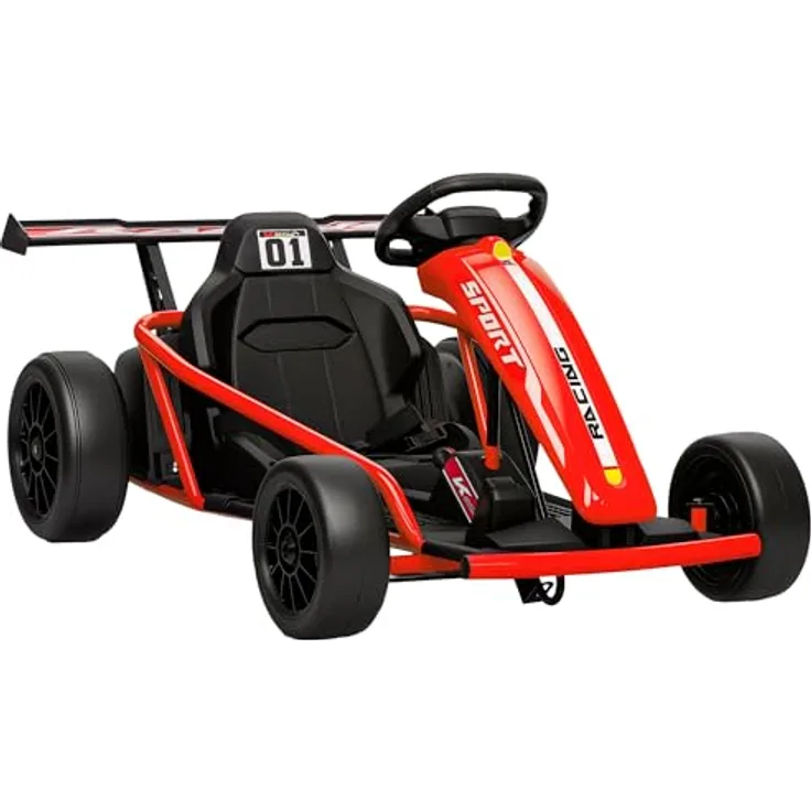 AIYAPLAY Kinder Elektro Gokart 24V Drift Kart mit 2 Motoren, 6-13 km/h, verstellbarem Sitz, Driftmodus, sanftem Start, Musik und Hupe, rot, für 8-12 Jahre