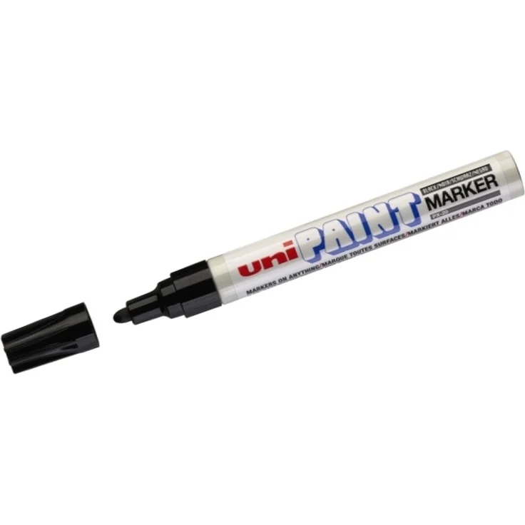 uni-ball Permanentmarker Lackmalstift PX-20, schwarz, wasserfest, lichtbeständig, rundspitze, Alu Schaft – Bild 1