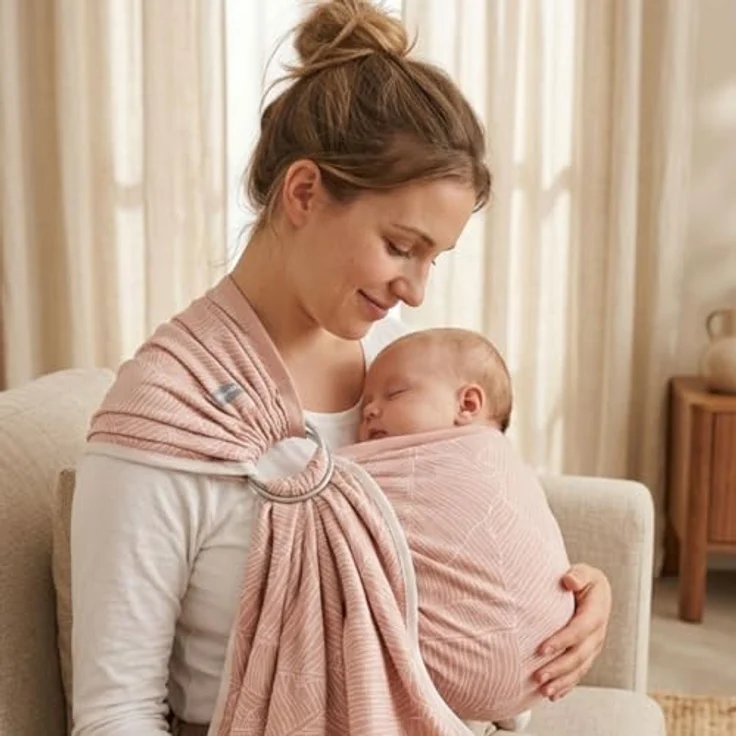 Hoppediz Ring-Sling, Baby-Tragetuch ab Geburt aus 100% kbA-Baumwolle, Design Grenada rose, fördert die Hüftentwicklung und Eltern-Kind-Bindung – Bild 2