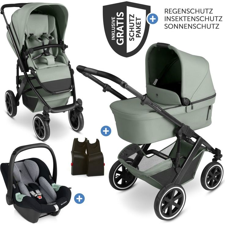ABC Design Salsa 5 Air 3in1 Kinderwagen-Set, inkl. Babywanne, Autositz Tulip & Sportsitz, Pine/Graphite, mit Quick-Fold-Funktion und UV-Schutz 50+