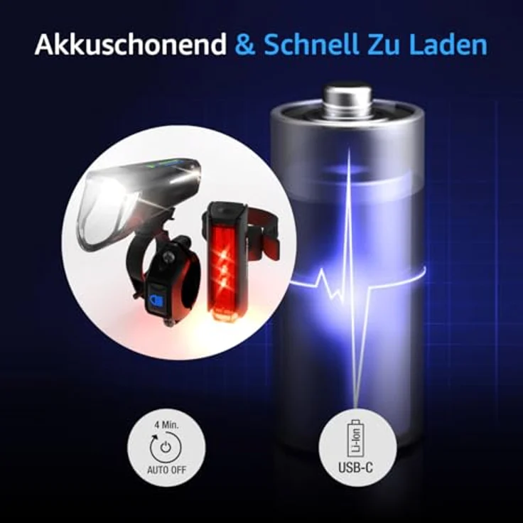 FISCHER Fahrrad LED-Akku Beleuchtungs-Set Twin Stop 100 Lux mit Fernlicht, mit Sensormodus, Lange Leuchtdauer, stabiles Aluminium-Gehäuse, schwarz, 1 Stück – Bild 3
