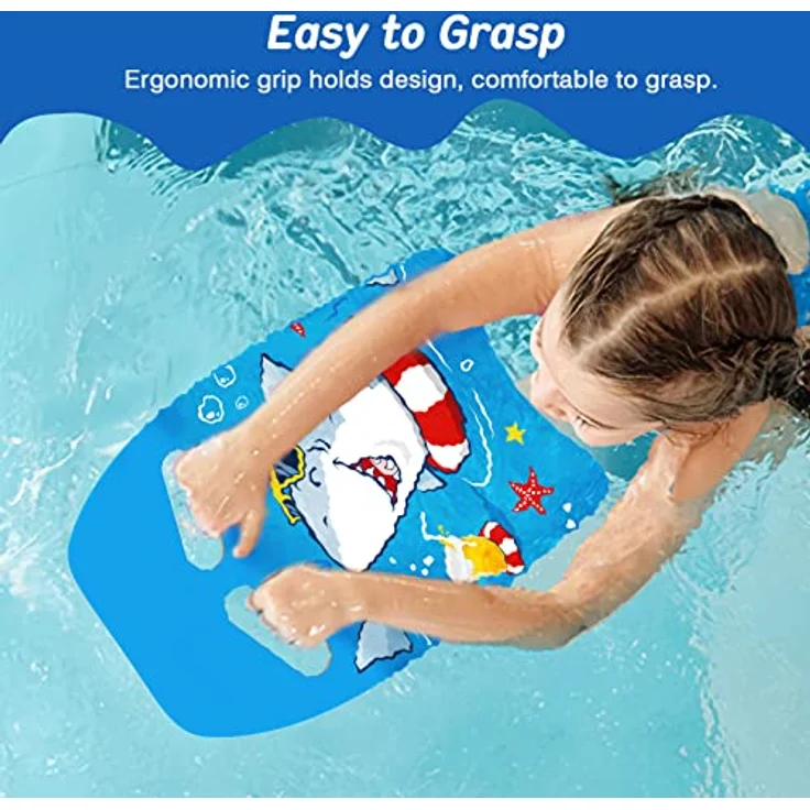 MoKo Kinder Schwimmbrett, Kickboard mit 2 Griffen, PE-Schaum, Cartoon-Muster, Blauer Hai, geeignet für Schwimmtraining bis 45 kg – Bild 4