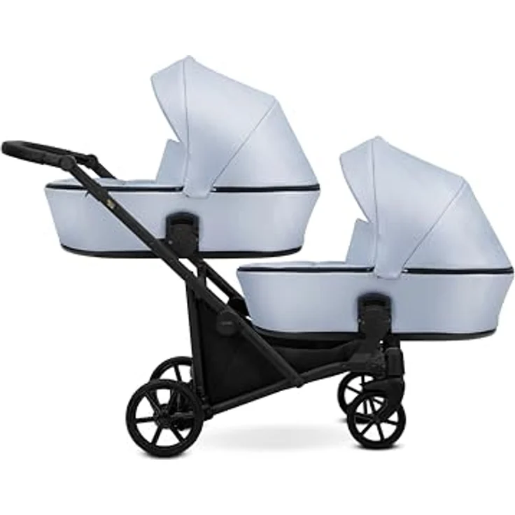 Kunert BRAV DUO 2in1 Doppelkinderwagen, hellblau mit Gelrädern und schwarzem Rahmen – Bild 2