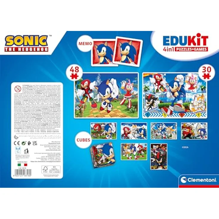Clementoni Edukit 4 in 1 Sonic Spielset, Memo, Puzzle 30 & 48 Teile, 6 Würfel - pädagogische Spiele für Kinder ab 3 Jahren, fördert Gedächtnis und Logik – Bild 2
