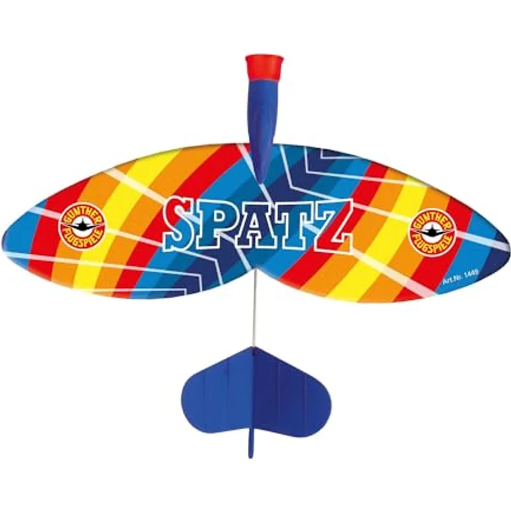 GÜNTHER FLUGSPIELE 1449 Schleudersegler Spatz, ca. 24 x 20 cm, mit folienbespannten Flügeln und roter Sicherheitsnase, flexible Heckflosse für Loopingflüge, geeignet für Kinder ab 6 Jahren