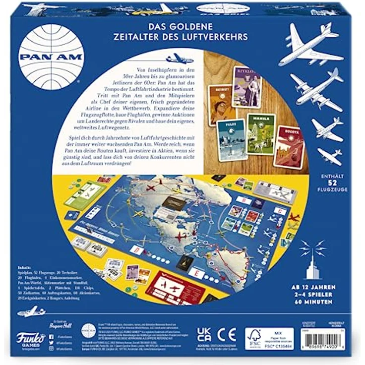Funko PAN AM Lustiges Strategie-Brettspiel - Enthält 52 Flugzeugminiaturen aus 4 verschiedenen Epochen der Luftfahrt - Deutsche Sprache, für 2-4 Spieler (ab 12 Jahren) – Bild 3