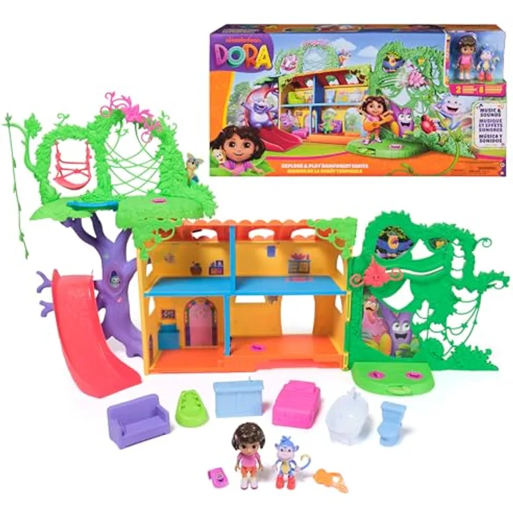 Spin Master 76563 DTE Dora - Casita Spielset mit 7 Spielbereichen, inklusive Figuren von Dora und Boots, Geräuschen aus der Show und exklusiven Sammlerkarten