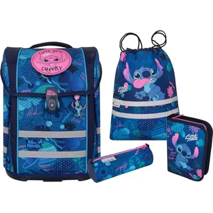 McNeill Schulranzenset PERFECTO, 5-teilig, Kollektion 2024, STITCH - robuster Rucksack für Schule mit praktischem Stauraum