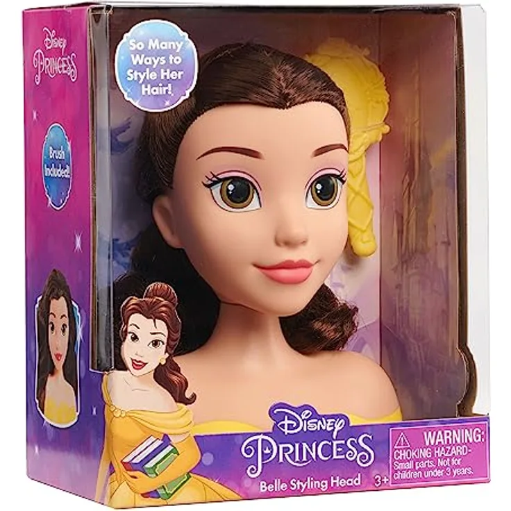Disney Princess Belle Frisierkopf Mini 14cm mit Haarbürste für Styling-Spaß, ab 3 Jahren, Just Play