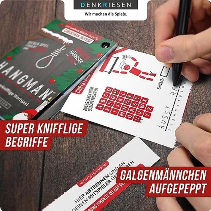 DENKRIESEN Hangman Christmas Edition Galgenmännchen to GO - Spielblock mit 160 familientauglichen Begriffen - Reisespiel in Hosentaschenformat - Wichtelgeschenkidee – Bild 3