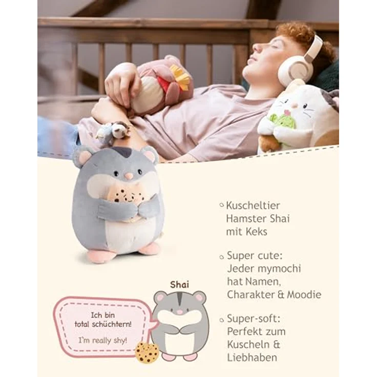 NICI MYMOCHI Kuscheltier Hamster Shai 27cm mit Keks grau - Niedliches Plüschtier aus weichem Plüsch für Kinder & Erwachsene – Bild 3