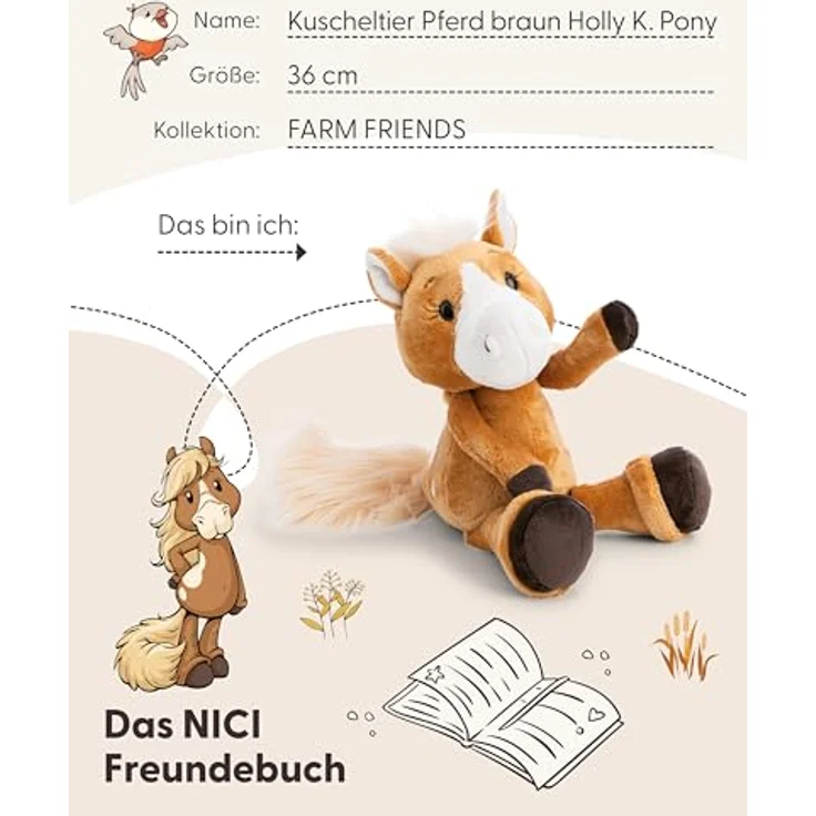 NICI Kuscheltier Pferd Holly K. Pony, 36cm, braun, weiches Plüschtier aus recyceltem Material, ideales Geschenk für Kinder & Erwachsene, 62242 – Bild 4